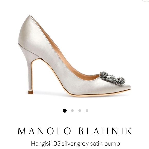 MANOLO BLAHNIK Hangisi 105 silver grey satin pump - Picture 2 of 14